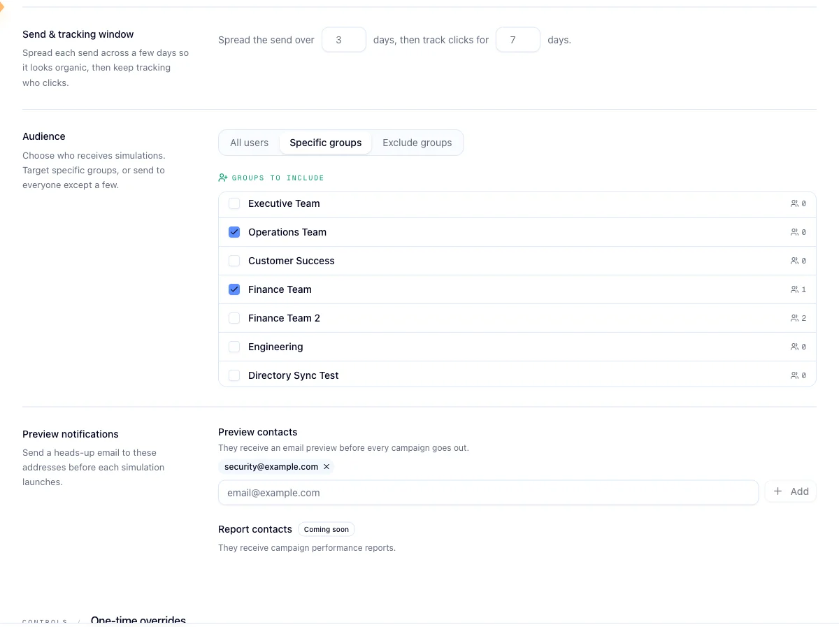 Autopilot audience settings with specific groups selected