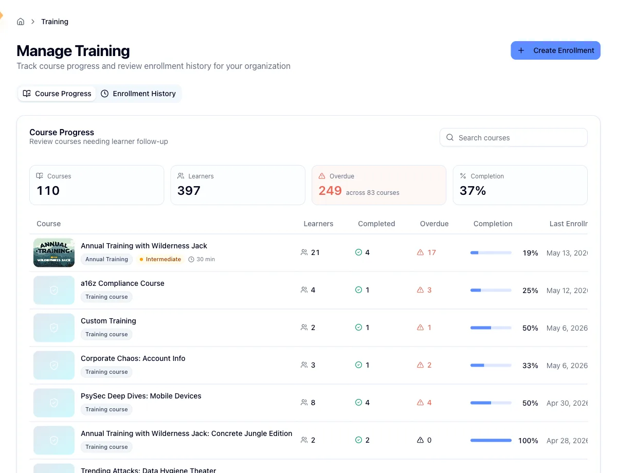 Manage Training with the Course Progress and Enrollment History tabs