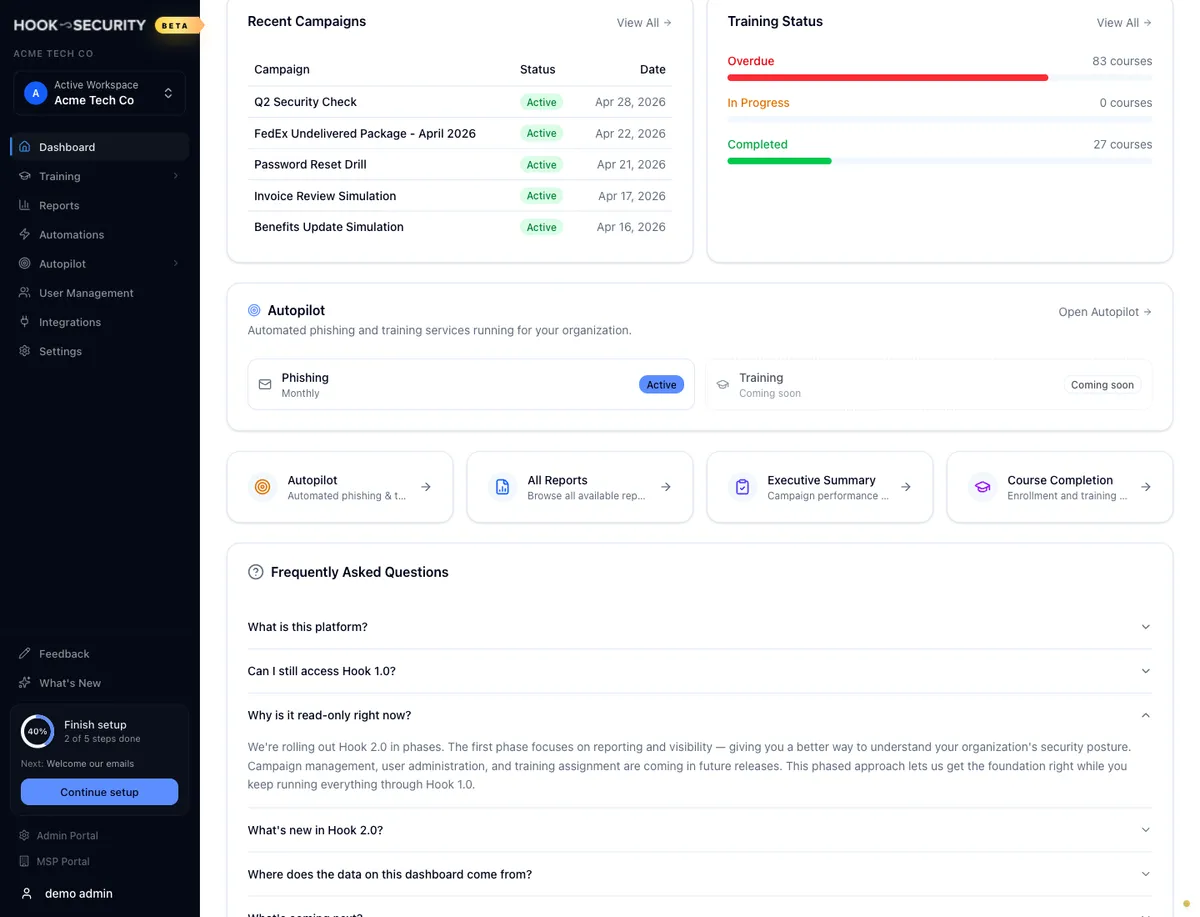 The dashboard FAQ accordion with an answer expanded