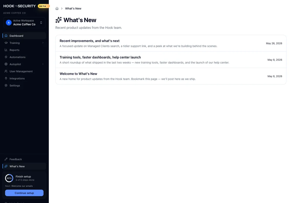 What's New list page with recent product update posts sorted newest first
